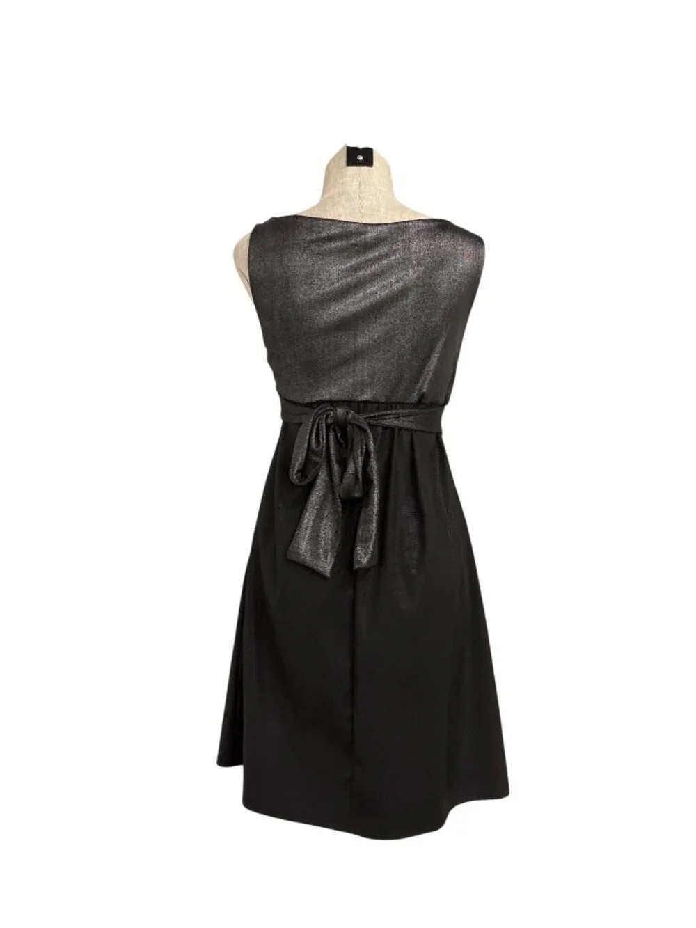 Max Rave Black Metallic Silver Empire Waist Dress With Tie-Back Design Size S - Picture 2 of 11